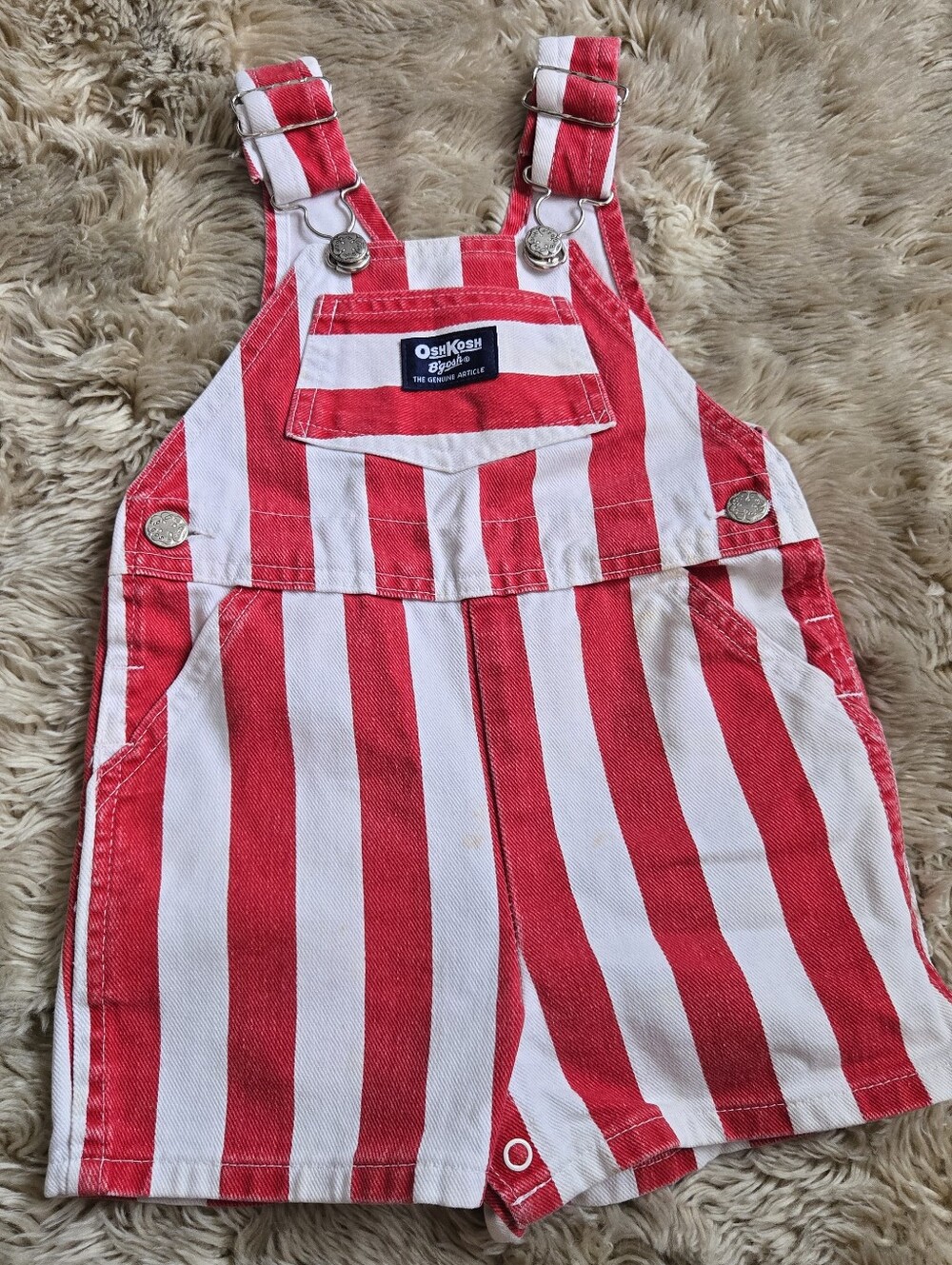 Vintage Oshkosh B'Gosh Size 2t Paper Tag USA Red White Striped Shortalls Overall